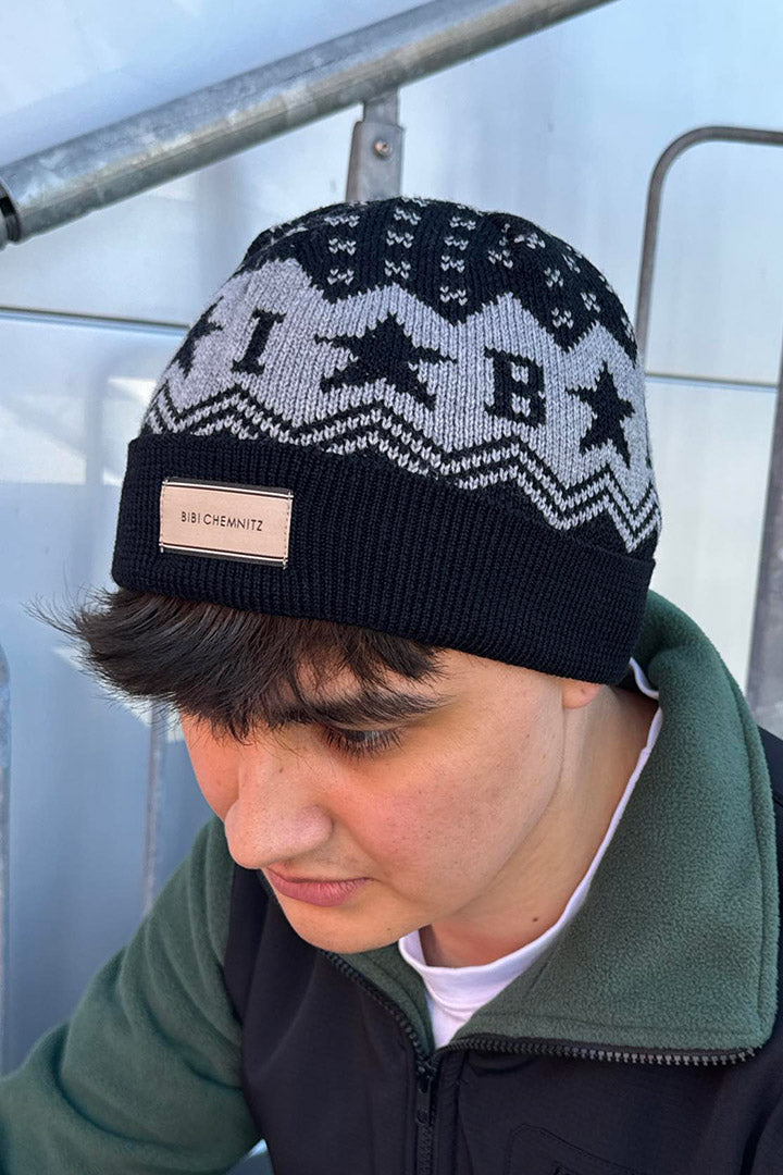 Black Pattern Merino Beanie (Unisex)