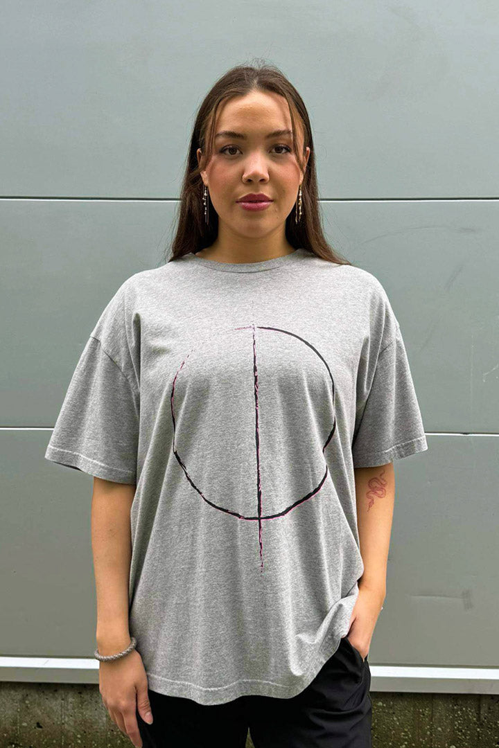 Ox Grey Oversize Distress Flag T-shirt (Unisex)