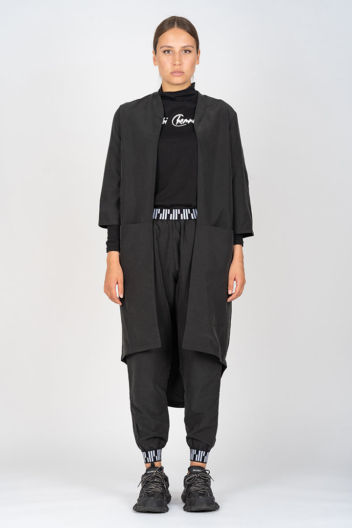 No Stretch Long Open Cardigan (Black)