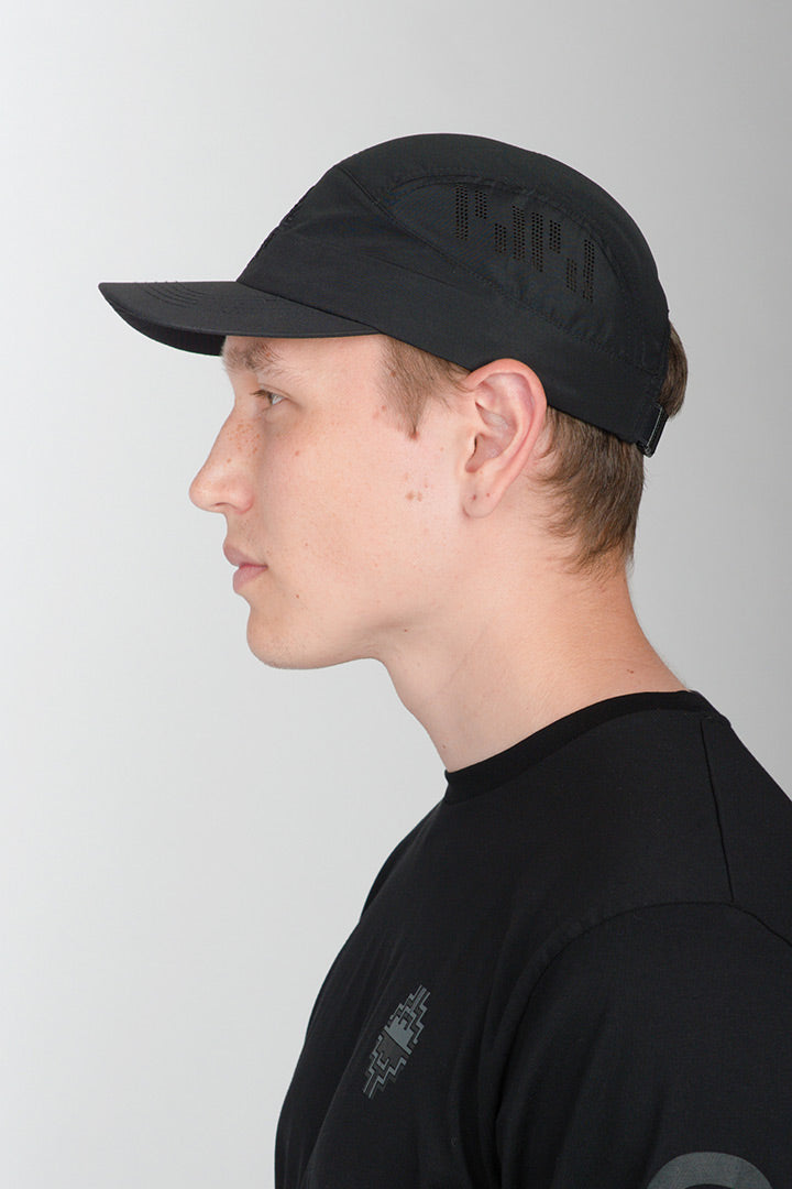 Black Speed 5-Panel Nylon Cap