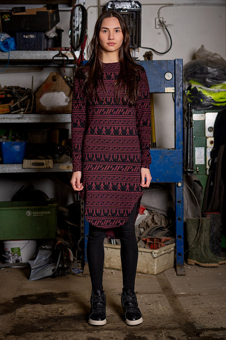 Burgundy Inuit Tattoo Collar Dress (SAMPLE)