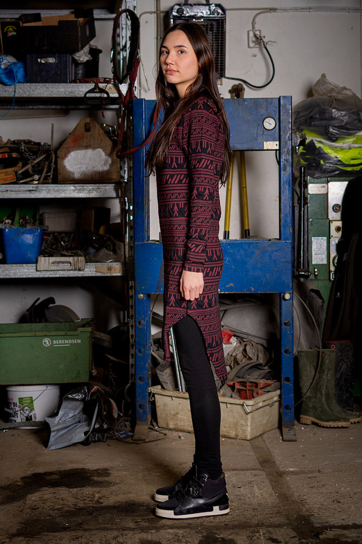 Burgundy Inuit Tattoo Collar Dress (SAMPLE)