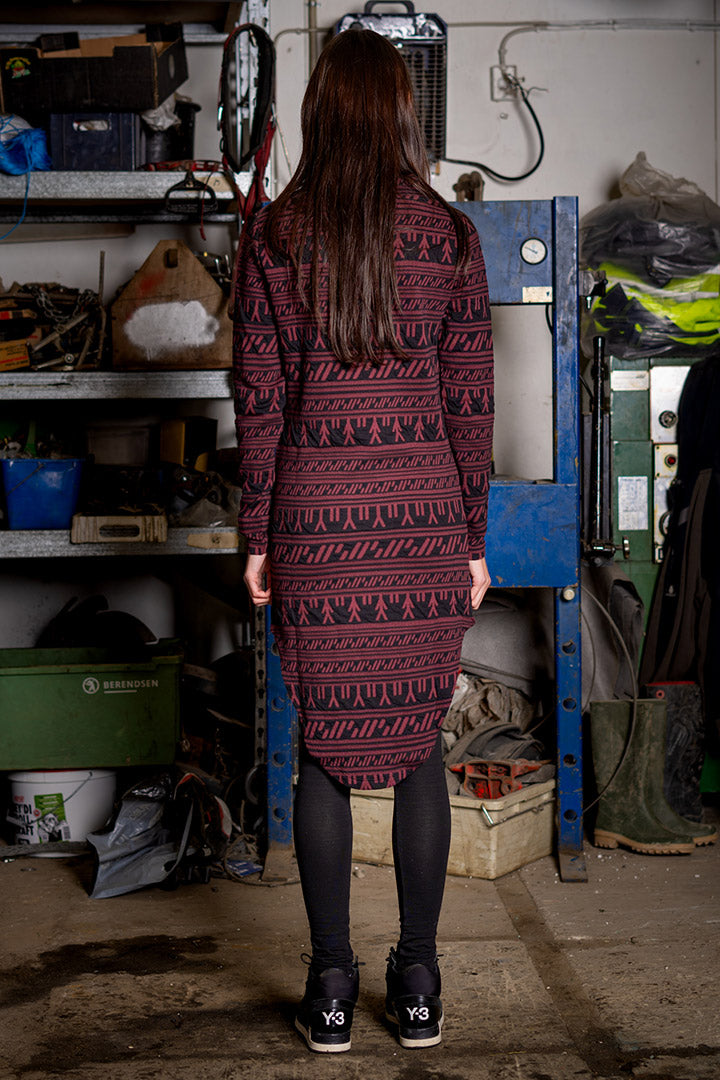 Burgundy Inuit Tattoo Collar Dress (SAMPLE)