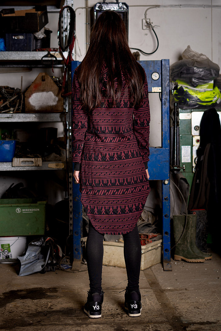Burgundy Inuit Tattoo Hoodie Dress (SAMPLE)
