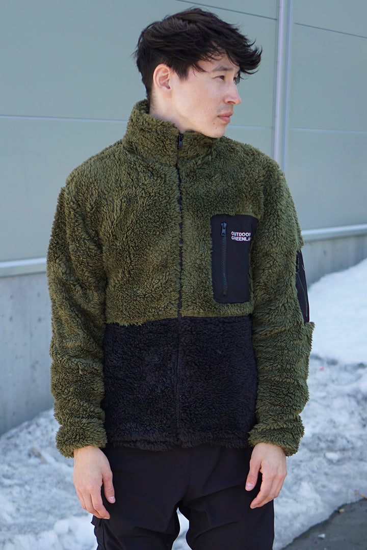 Army/Black Sherpa Fleece Jacket (Unisex)