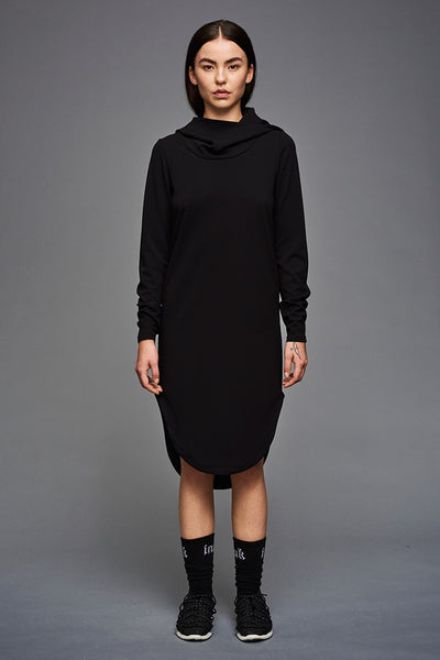 Inuit hoodie dress in black crepe fabric