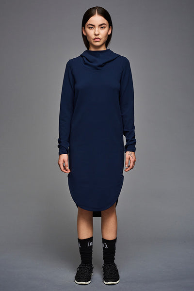 Crepe Inuit Hoodie Dress in dark blue