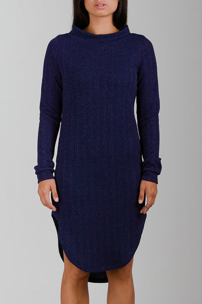 Blue Glitter Inuit Collar Dress