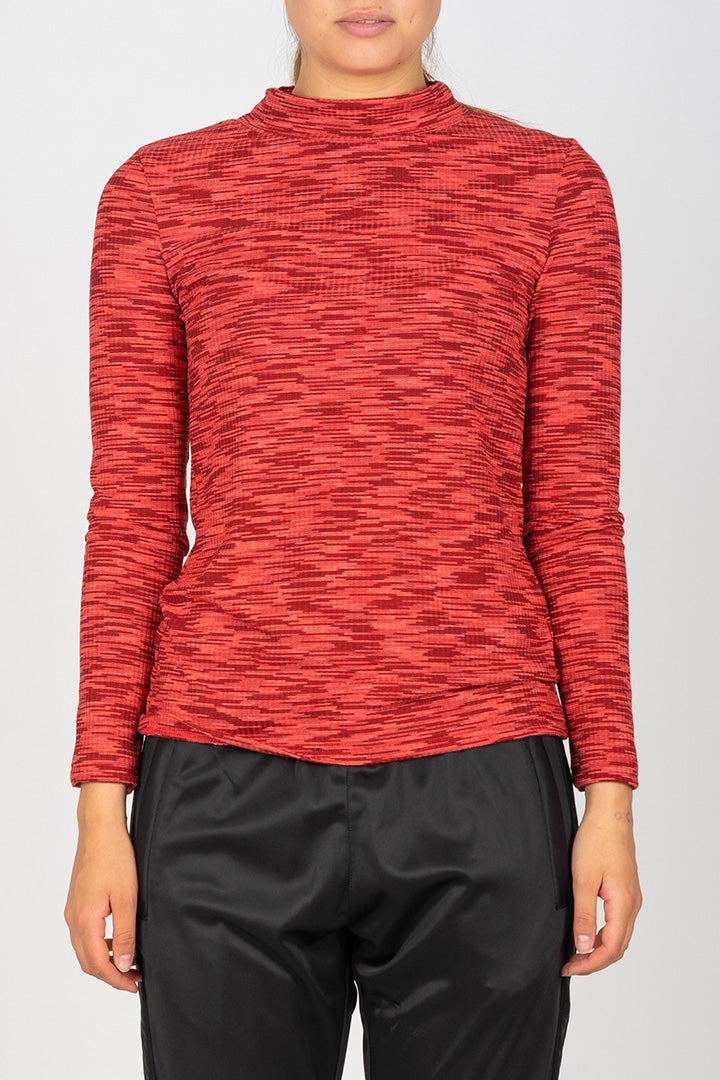 Red Melange Rib Blouse