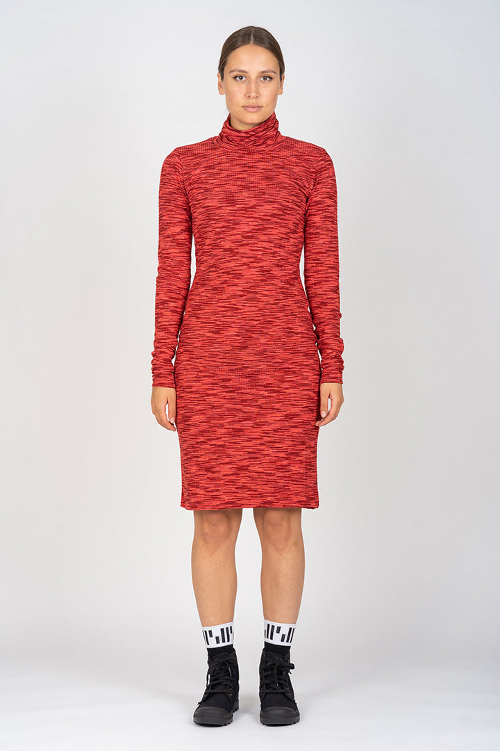 Red Melange Turtleneck Dress