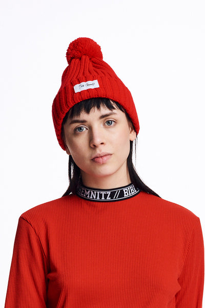 Red Pom Pom Beanie