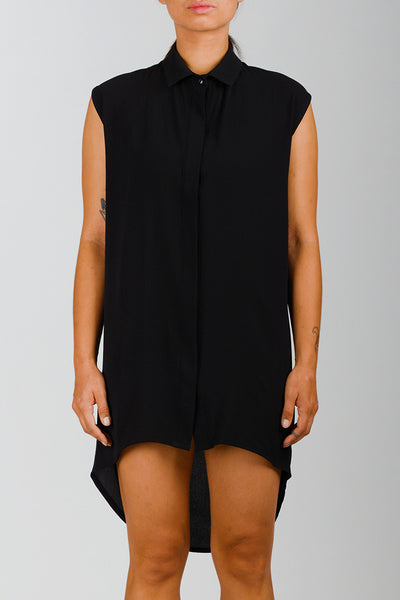 Long Black Sleeveless Shirt Dress