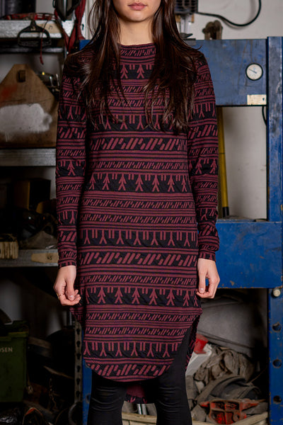 Burgundy Inuit Tattoo Collar Dress (SAMPLE)