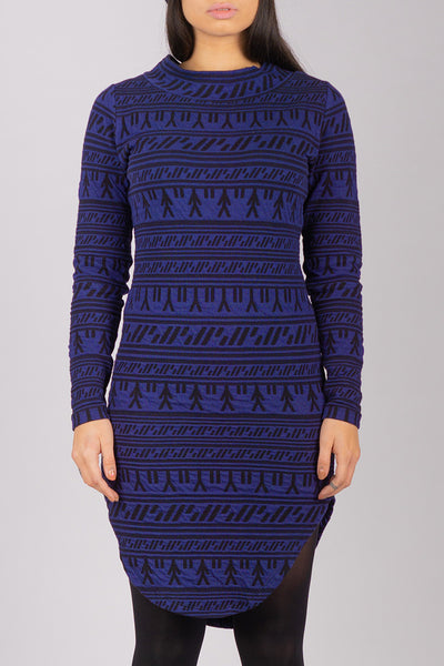 Inuit Tattoo Collar Dress (Blue/Black)