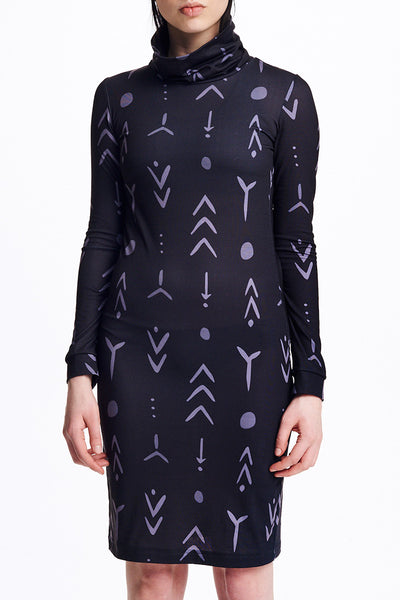 Tattoo Jersey Turtleneck Dress