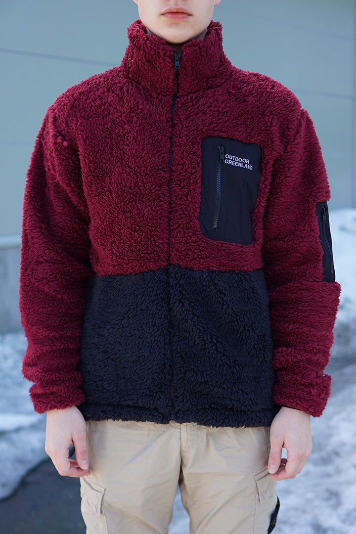 Wine/Black Sherpa Fleece Jacket (Unisex)